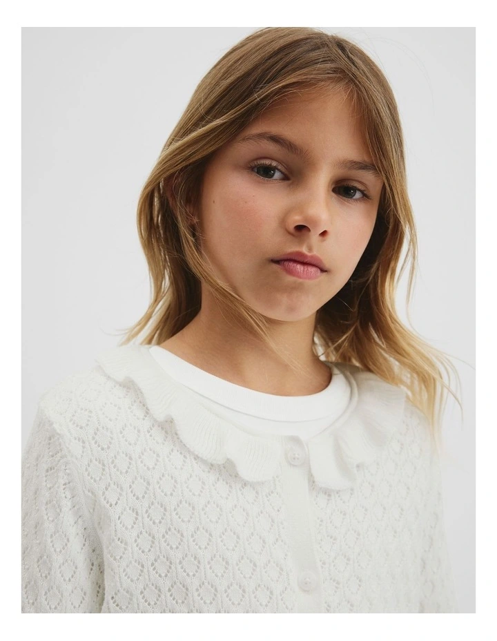 Frill Neck Cardigan in Marshmallow image 2