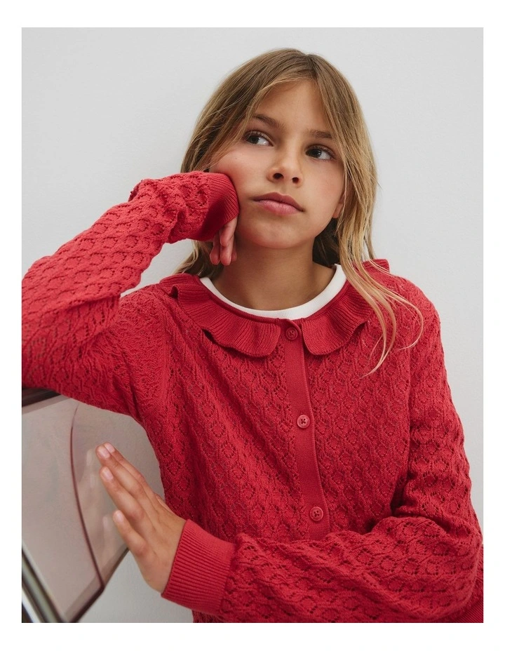 Frill Neck Cardigan in Cranberry image 2