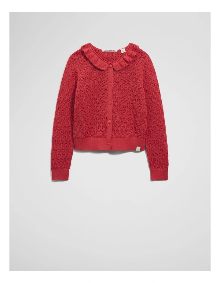 Frill Neck Cardigan in Cranberry image 4