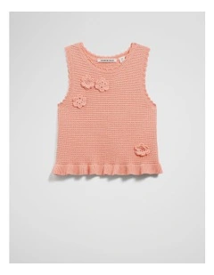 Flower Knit Tank in Coral