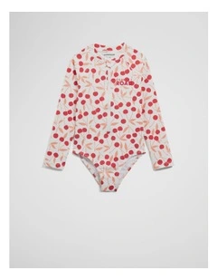 Cherry Long Sleeve Swimsuit in Multicolour