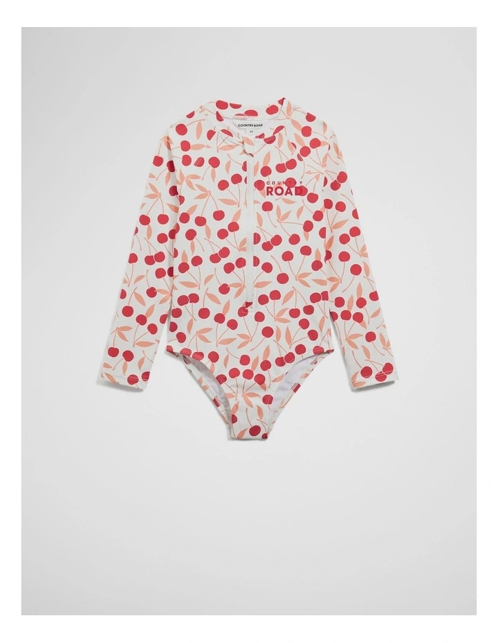 Cherry Long Sleeve Swimsuit in Multicolour image 1