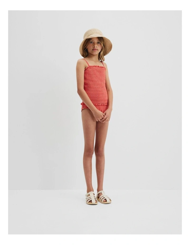 Gingham Shirred Swimsuit in Cranberry image 1