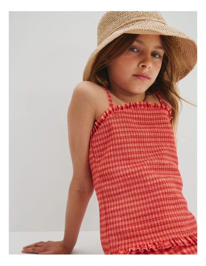 Gingham Shirred Swimsuit in Cranberry image 2