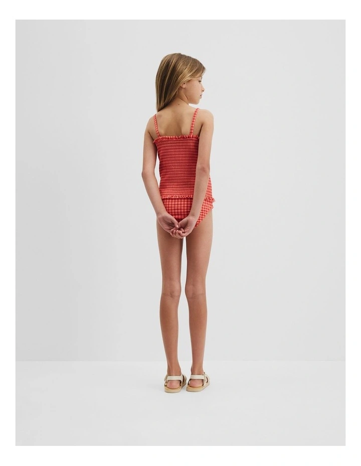 Gingham Shirred Swimsuit in Cranberry image 3