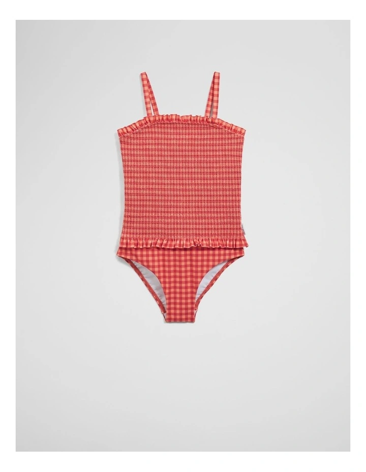 Gingham Shirred Swimsuit in Cranberry image 4