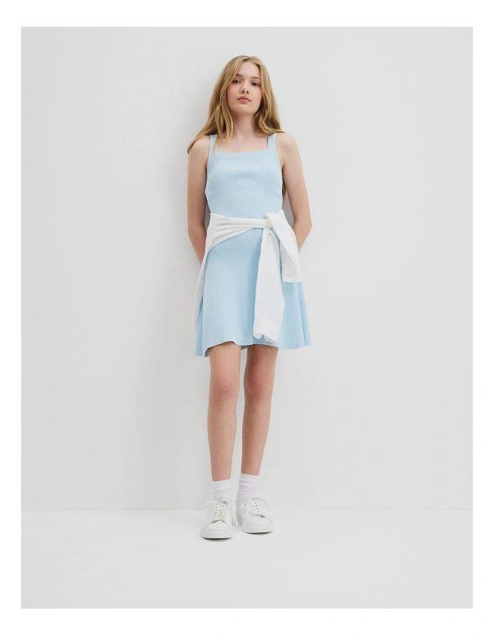 Teen Rib Knit Tank Dress in Washed Blue image 1