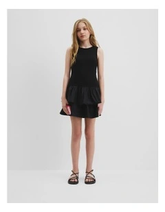 Teen Ruffle Mini Dress in Black