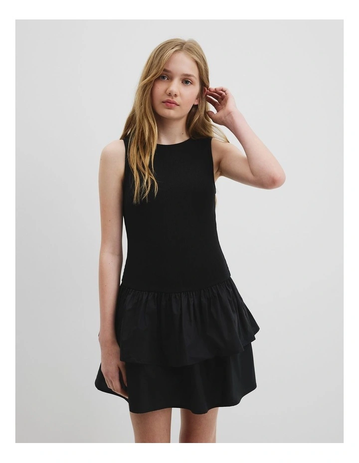 Teen Ruffle Mini Dress in Black image 2