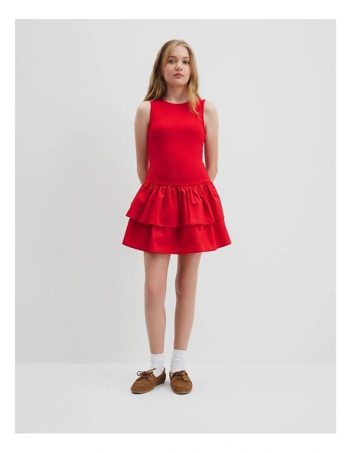 Teen Ruffle Mini Dress in Cherry Red image 1