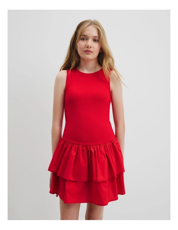 Teen Ruffle Mini Dress in Cherry Red image 2