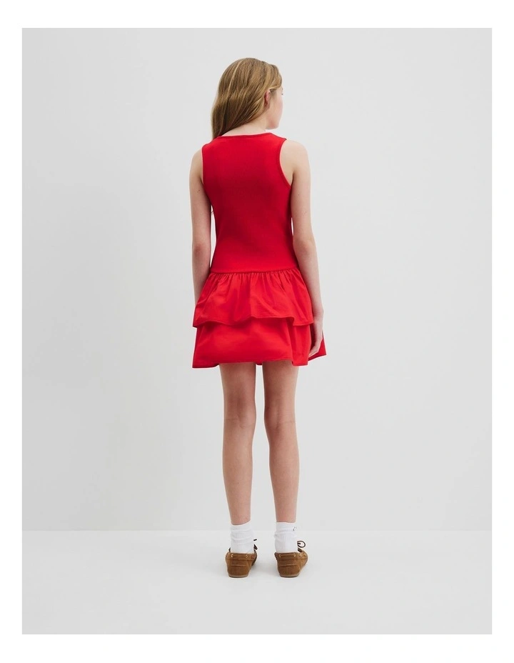 Teen Ruffle Mini Dress in Cherry Red image 4