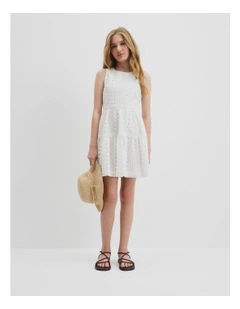 Teen Broderie Mini Dress in Marshmallow