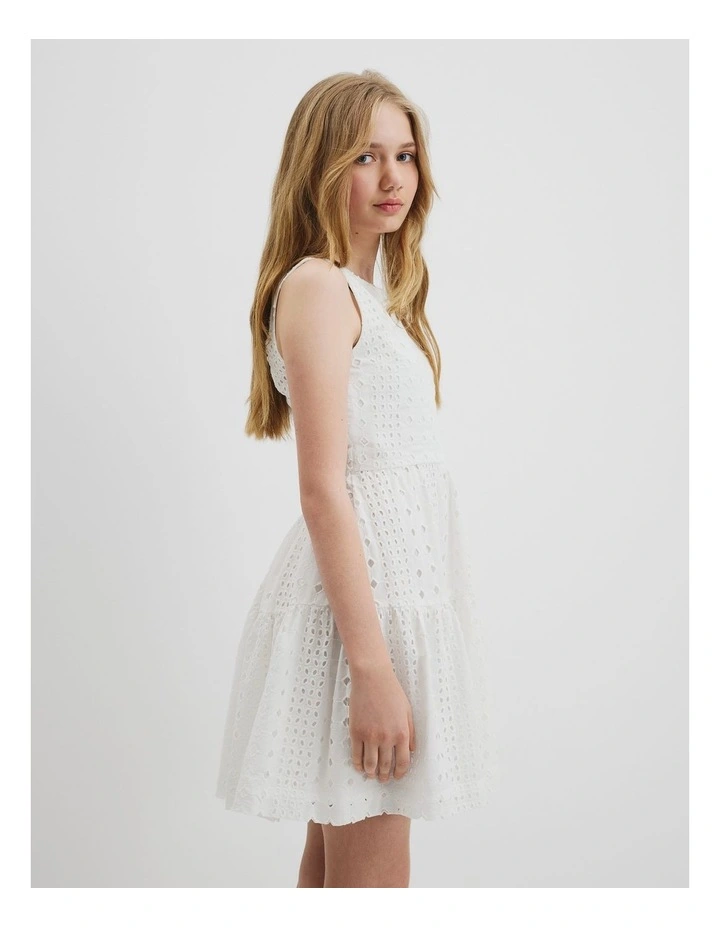 Teen Broderie Mini Dress in Marshmallow image 2