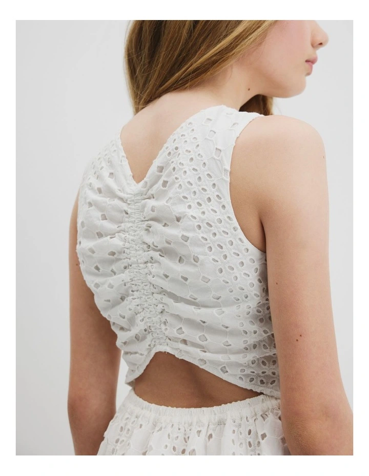 Teen Broderie Mini Dress in Marshmallow image 3