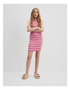 Teen Stripe Rib Tank Dress in Dusty Pink