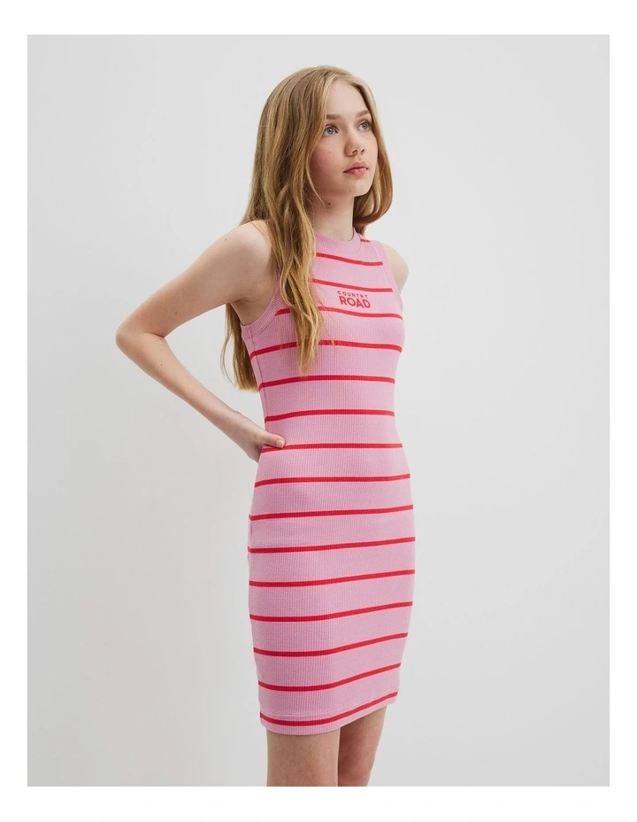 Teen Stripe Rib Tank Dress in Dusty Pink image 2