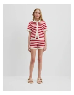 Teen Australian Cotton Stripe Polo Knit Top in Marsh Multi