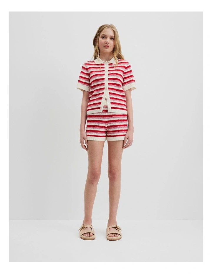 Teen Australian Cotton Stripe Polo Knit Top in Marsh Multi image 1