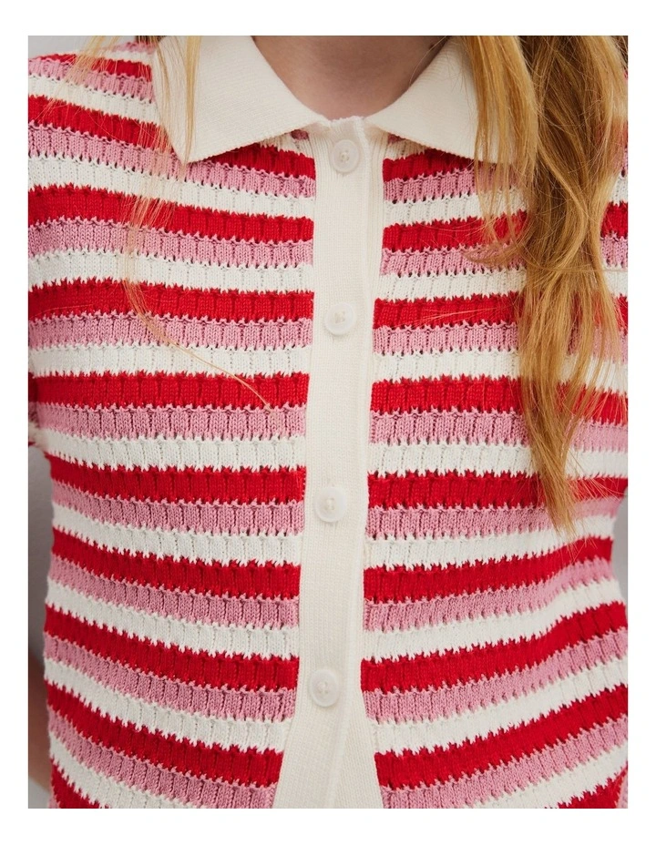 Teen Australian Cotton Stripe Polo Knit Top in Marsh Multi image 3