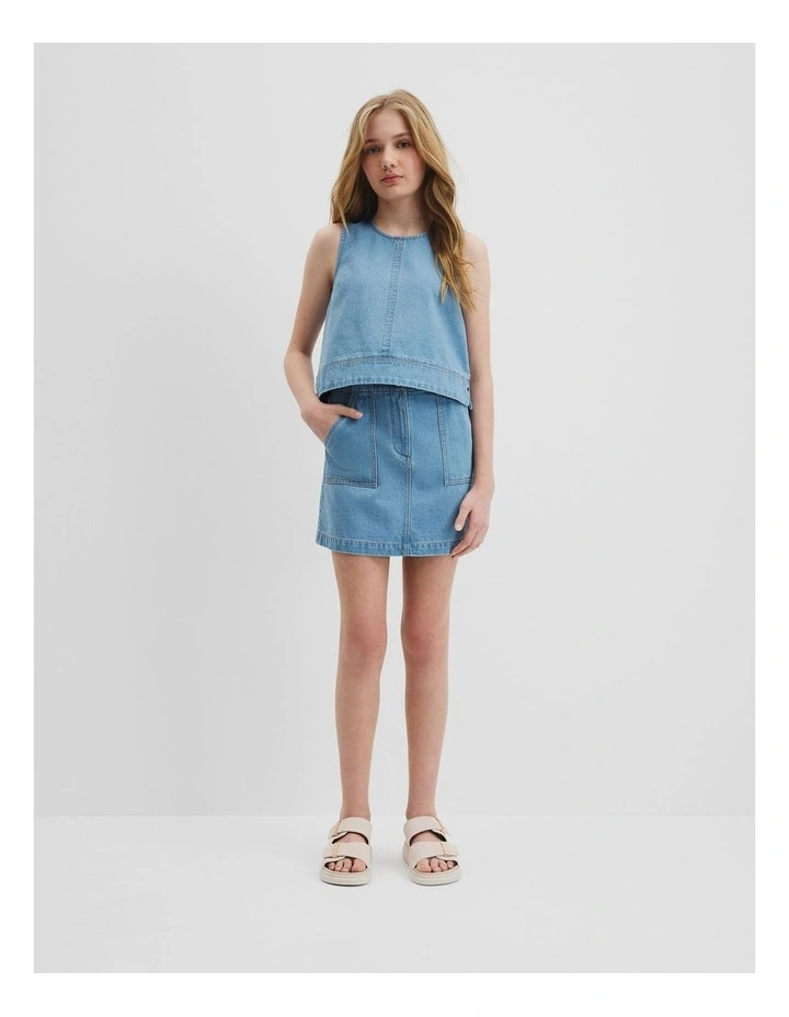 Teen Denim Shell Top in Light Indigo image 1