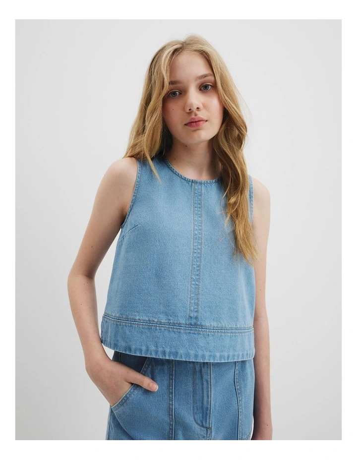 Teen Denim Shell Top in Light Indigo image 2