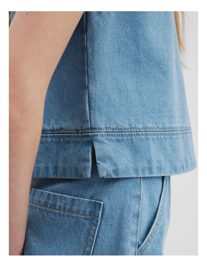 Teen Denim Shell Top in Light Indigo image 3