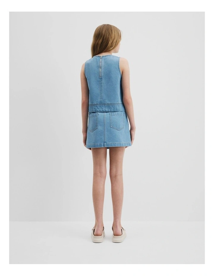 Teen Denim Shell Top in Light Indigo image 4