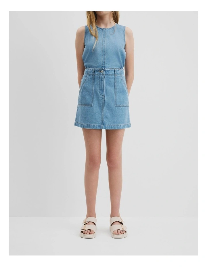 Teen Denim Pocket Mini Skirt in Light Indigo image 2