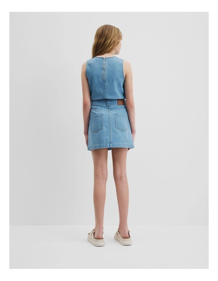 Teen Denim Pocket Mini Skirt in Light Indigo image 4
