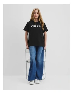 Teen Recycled Cotton Blend Longline Logo T-shirt in Black