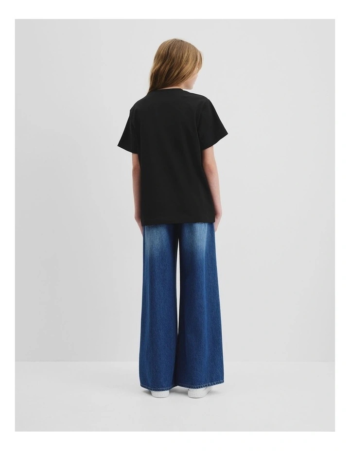 Teen Recycled Cotton Blend Longline Logo T-shirt in Black image 4