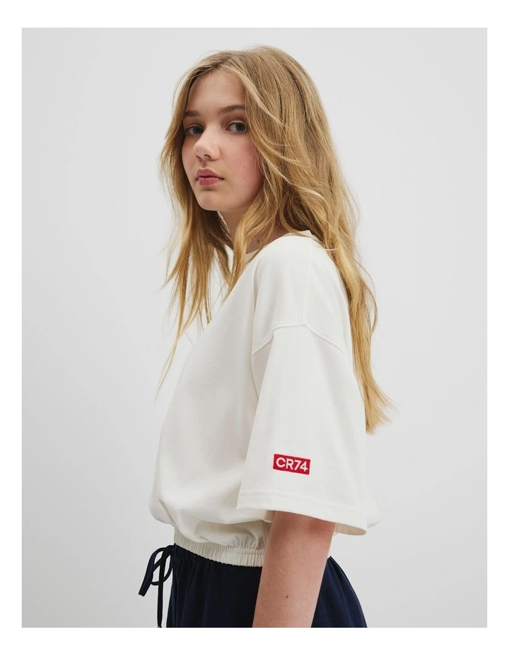 Teen Recycled Cotton Blend Elasticated T-shirt in Marshmallow image 2