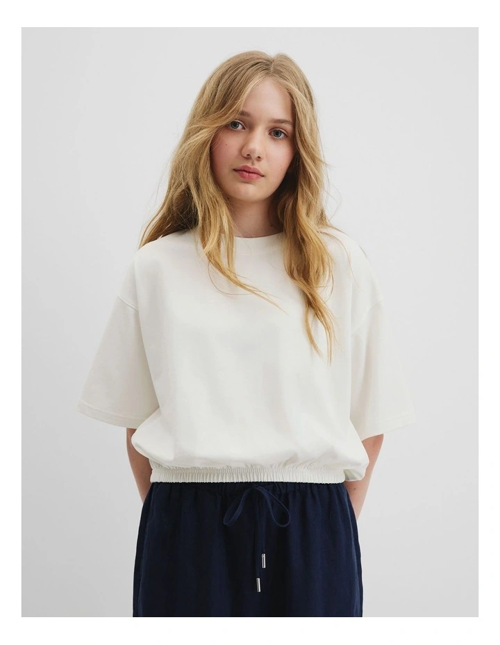 Teen Recycled Cotton Blend Elasticated T-shirt in Marshmallow image 3