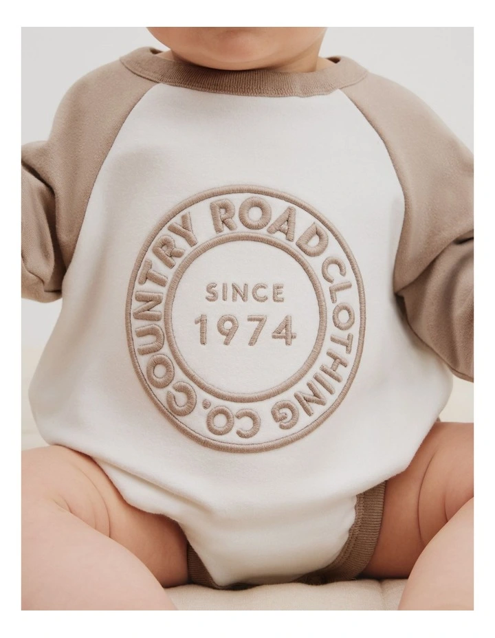 Organically Grown Circle Logo Sweat Bodysuit in Mushroom Multi image 2
