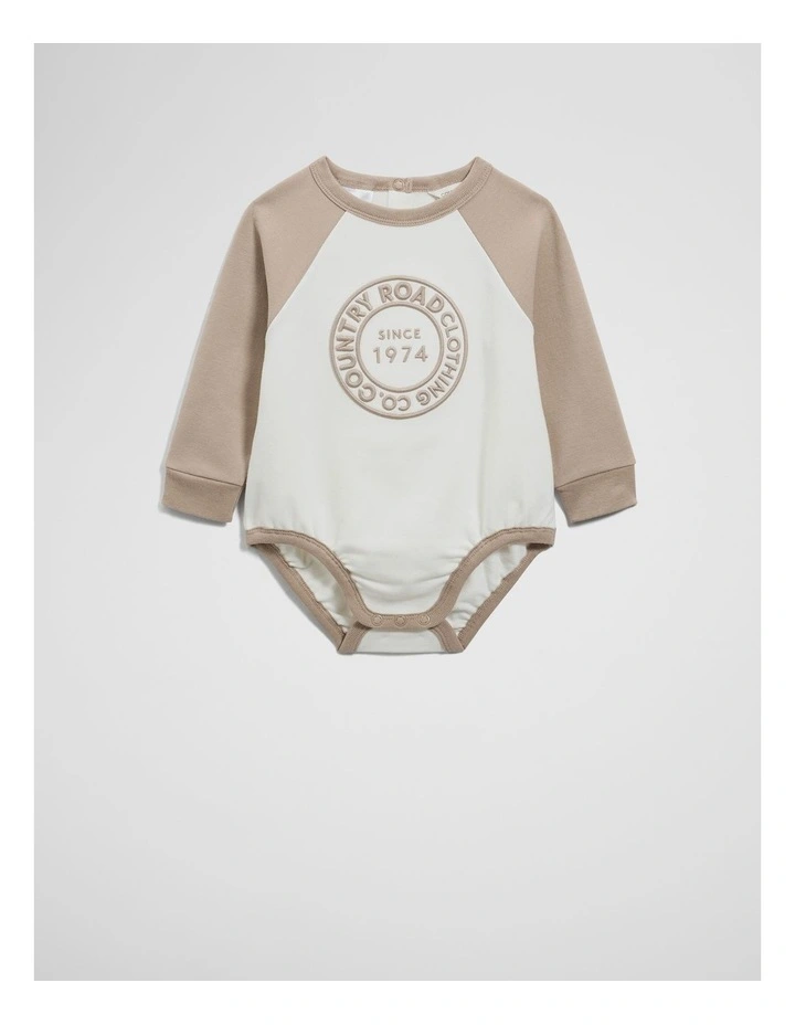 Organically Grown Circle Logo Sweat Bodysuit in Mushroom Multi image 3