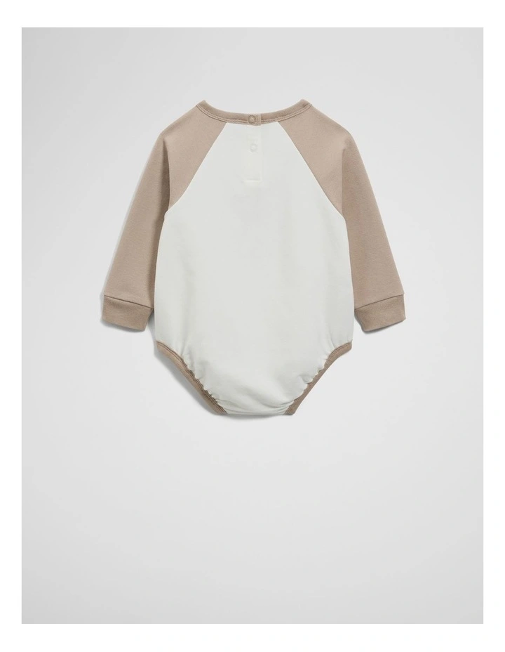 Organically Grown Circle Logo Sweat Bodysuit in Mushroom Multi image 4
