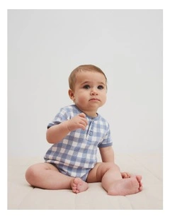 Gingham Short Sleeve Bodysuit in Slate Blue