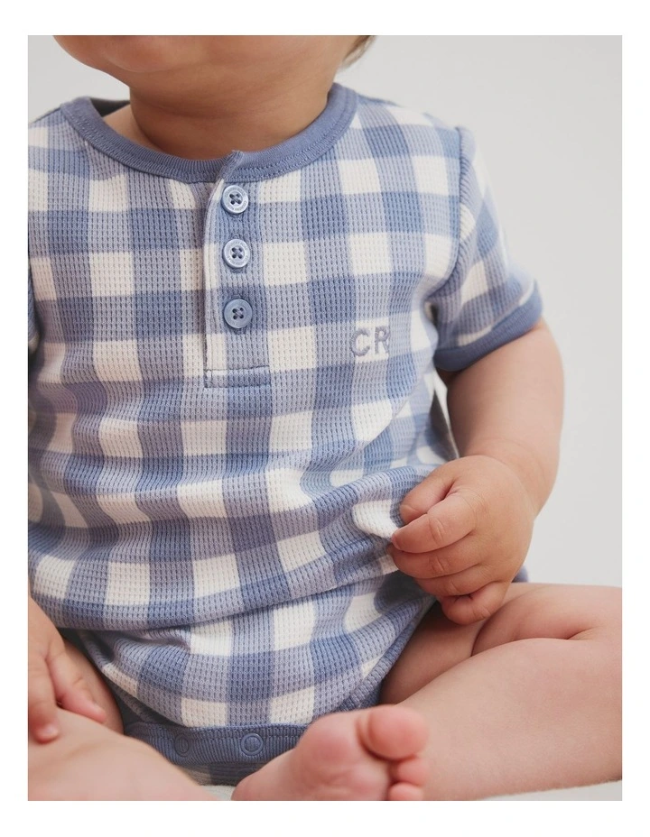 Gingham Short Sleeve Bodysuit in Slate Blue image 2