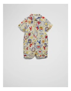 Stamp Print Romper in Multi