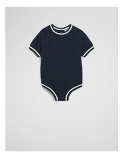 Textured Knit Romper in Navy