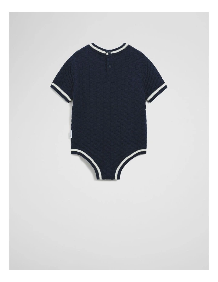 Textured Knit Romper in Navy image 2