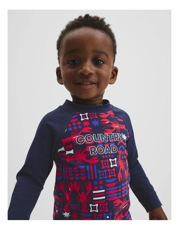 Lobster Geometric Rash Vest in Navy image 2