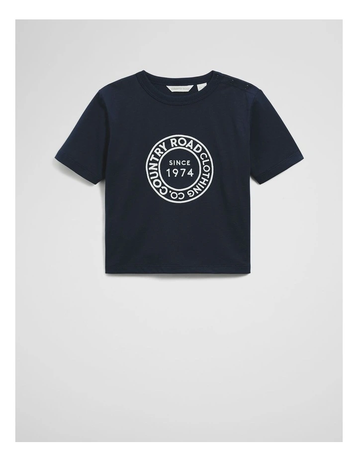 Australian Cotton Oversize Circle Logo T-shirt in Navy image 1