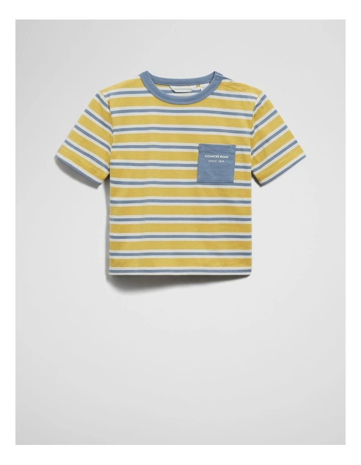Organically Grown Cotton Stripe Pocket T-shirt in Mustard image 1