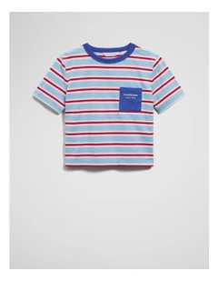Organically Grown Cotton Stripe Pocket T-shirt in Cloud Stripe