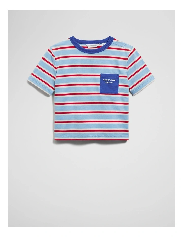 Organically Grown Cotton Stripe Pocket T-shirt in Cloud Stripe image 1