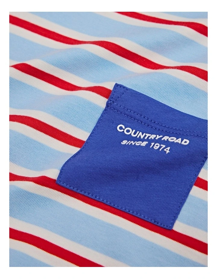 Organically Grown Cotton Stripe Pocket T-shirt in Cloud Stripe image 2