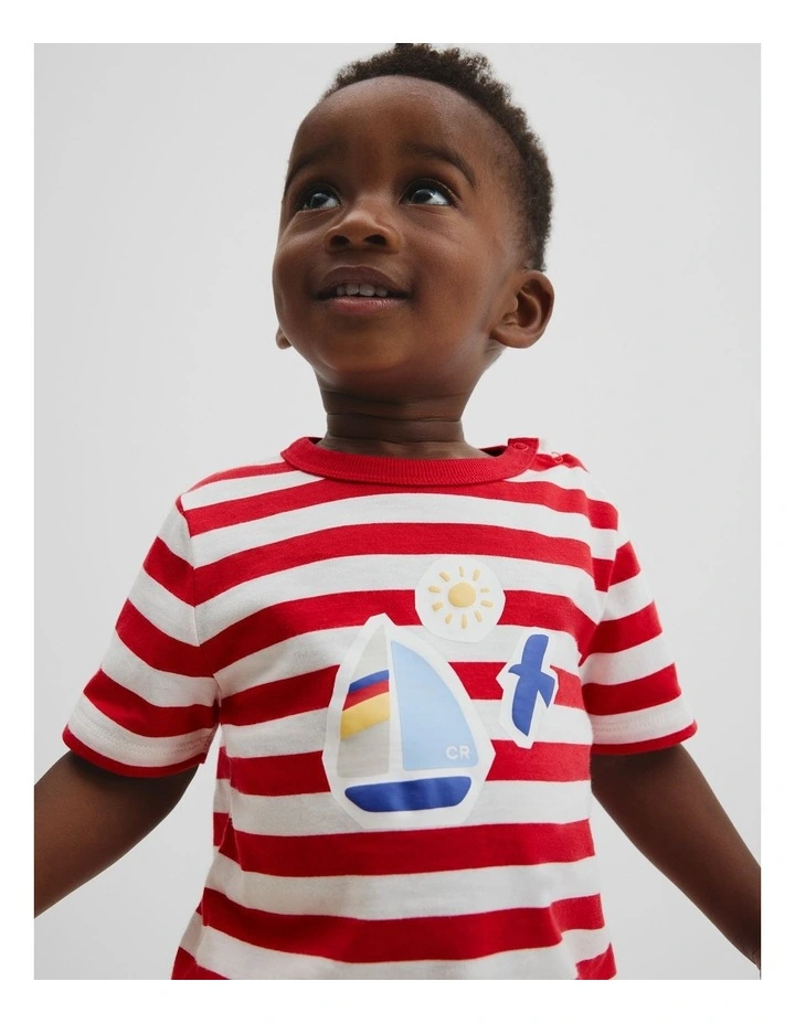 Stripe Boat T-shirt in Rich Red image 2