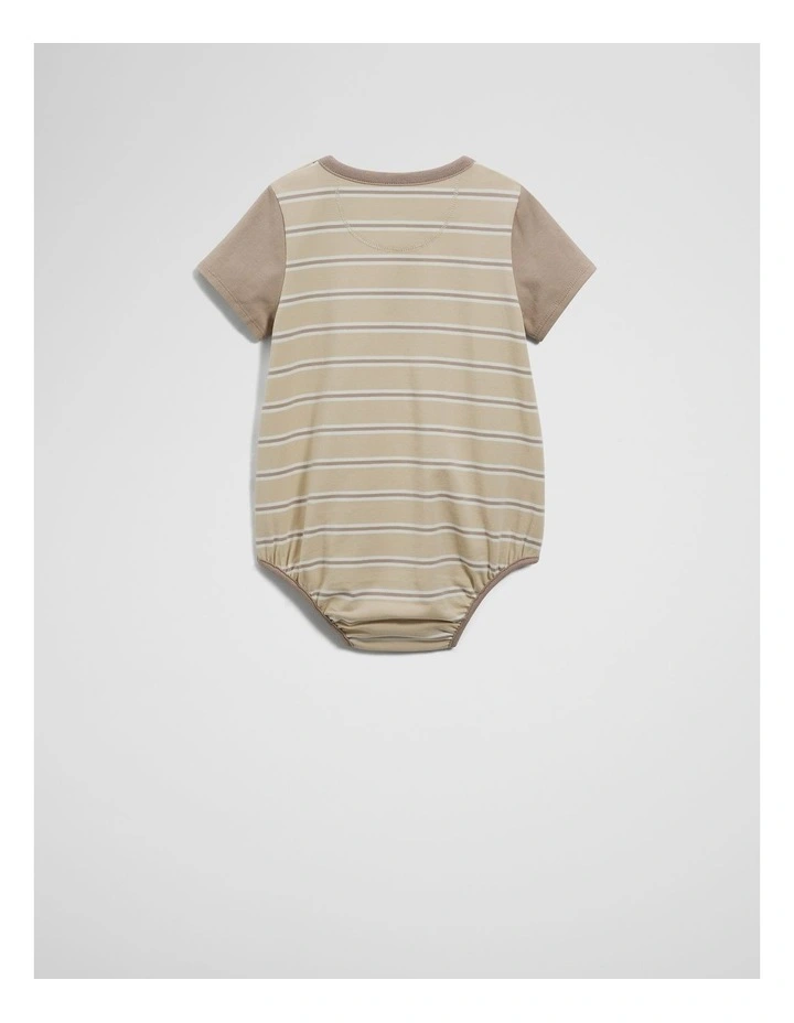 Organically Grown Cotton Stripe Logo T-shirt Bodysuit in Oat image 2